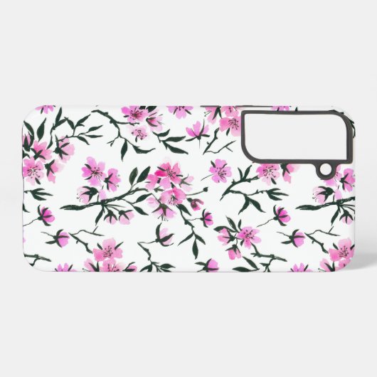 Witte kersenbloesem op wit samsung galaxy hoesje (Achterkant horizontaal)