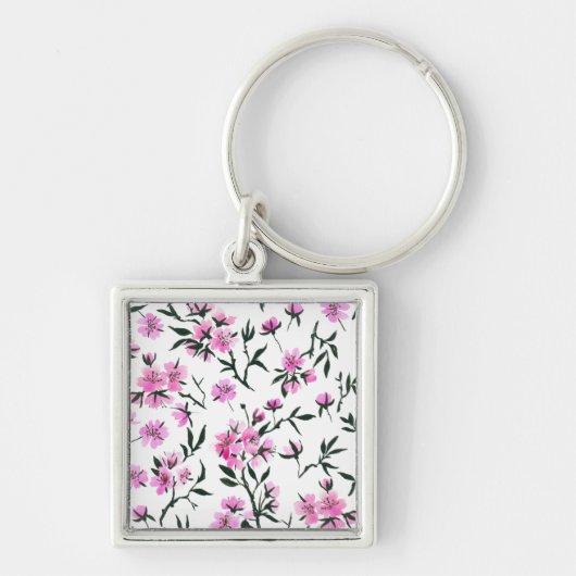 Witte kersenbloesem op wit sleutelhanger (Voorkant)