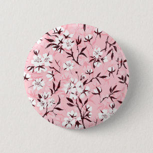 Witte kersenbloesem ronde button 5,7 cm