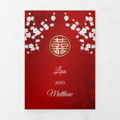 Witte kersenbloesem rood | Foto Chinese bruiloft Drieluik Uitnodiging (Cover)