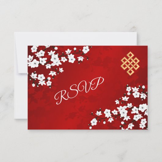 Witte Kersenbloesem Tibetaanse Trouw RSVP Kaartje (Achterkant)