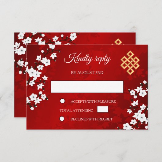 Witte Kersenbloesem Tibetaanse Trouw RSVP Kaartje (Voorkant / Achterkant)