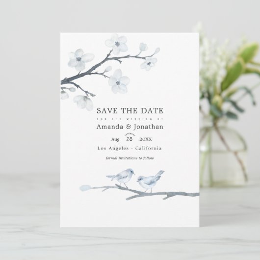 Witte Kersenbloesem Trouwfoto Save The Date (Staand voorkant)