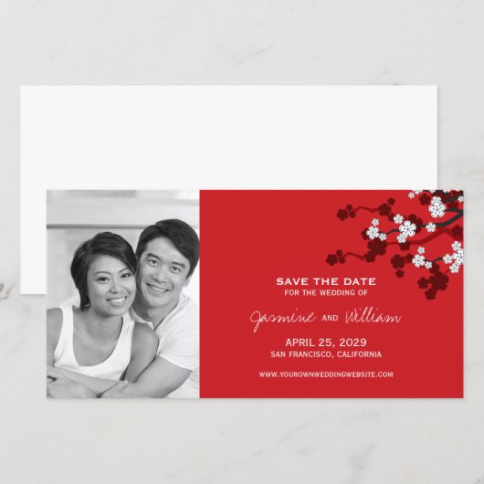 Witte Kersenbloesems Aziatische Sakura Bloemen Fot Save The Date (Voorkant / Achterkant)