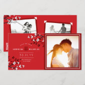 Witte Kersenbloesems Dubbel Geluk Aziatisch Foto Save The Date (Voorkant / Achterkant)