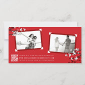 Witte Kersenbloesems Dubbel Geluk Aziatisch Foto Save The Date (Achterkant)