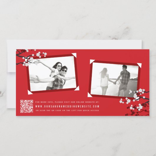 Witte kersenbloesems Dubbel geluk Aziatische foto Save The Date (Achterkant)