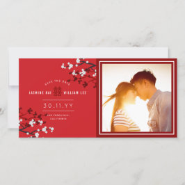Witte kersenbloesems Dubbel geluk Aziatische foto Save The Date