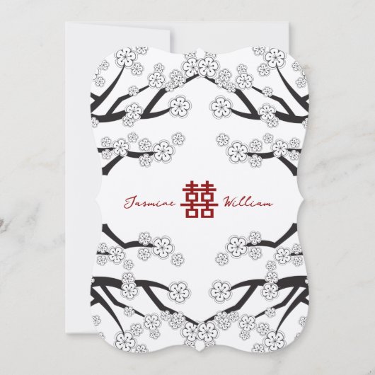 Witte Kersenbloesems Dubbele Xi Chinese bruiloft Kaart (Voorkant)
