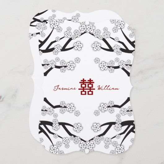 Witte Kersenbloesems Dubbele Xi Chinese bruiloft Kaart (Voorkant / Achterkant)