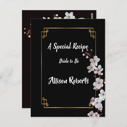 witte Kersenbloesems & gouden Frame Bruidsdouche Briefkaart (Voorkant / Achterkant)