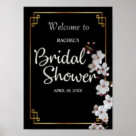 witte Kersenbloesems & gouden Frame Bruidsdouche Poster