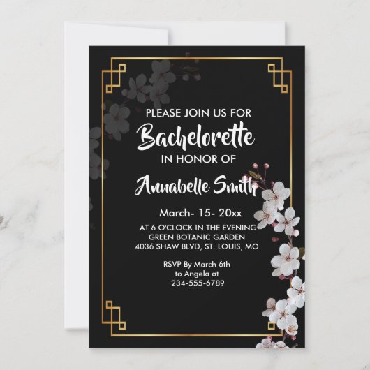witte Kersenbloesems & gouden Lijst bachelor Kaart (Voorkant)