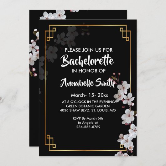 witte Kersenbloesems & gouden Lijst bachelor Kaart (Voorkant / Achterkant)