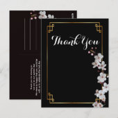 witte kersenbloesems & gouden lijst Bedankt Briefkaart (Voorkant / Achterkant)