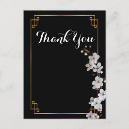 witte kersenbloesems & gouden lijst bedankt briefkaart