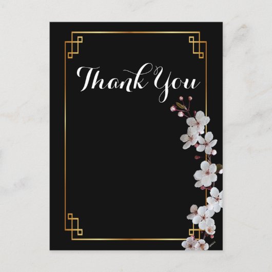 witte kersenbloesems & gouden lijst Bedankt Briefkaart (Voorkant)