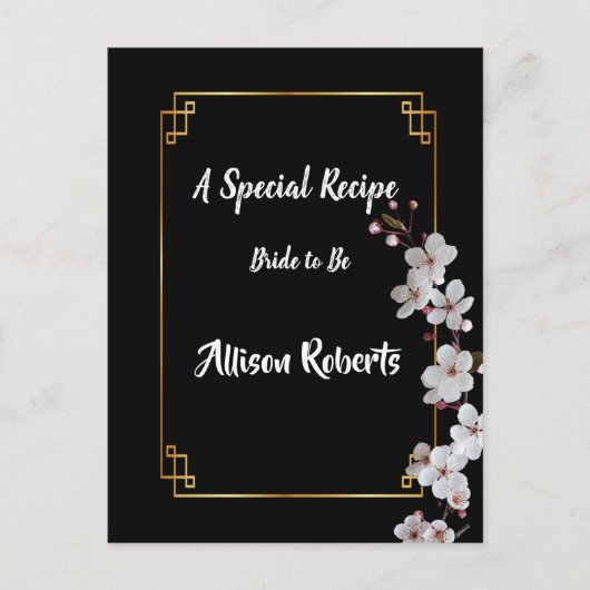 witte kersenbloesems & gouden lijst bruidsdouche briefkaart (Voorkant)