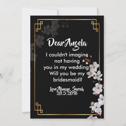 witte kersenbloesems & gouden Lijst bruidsmeisje Kaart (Achterkant)