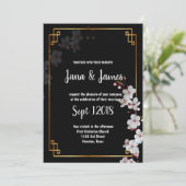 Witte Kersenbloesems & gouden Lijst bruiloft Kaart (Staand voorkant)