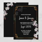 Witte Kersenbloesems & gouden Lijst bruiloft Kaart (Voorkant / Achterkant)