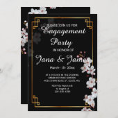 Witte Kersenbloesems & gouden Lijst Verloving Kaart (Voorkant / Achterkant)