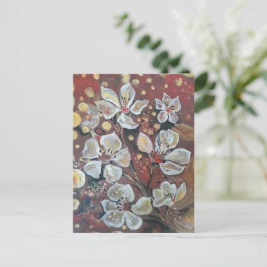 Witte kersenbloesems op bokeh achtergrond briefkaart (Staand voorkant)