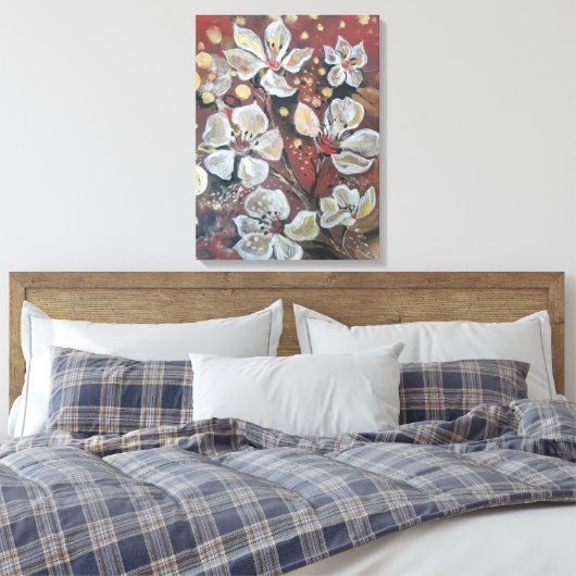 Witte kersenbloesems op bokeh achtergrond canvas afdruk (Insitu (Slaapkamer))