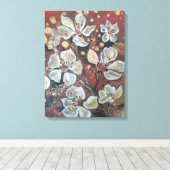 Witte kersenbloesems op bokeh achtergrond canvas afdruk (Insitu (Houten vloer))