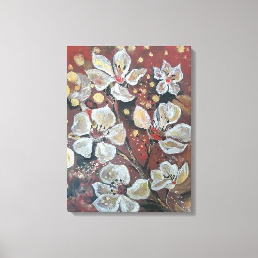 Witte kersenbloesems op bokeh achtergrond canvas afdruk (Voorkant)