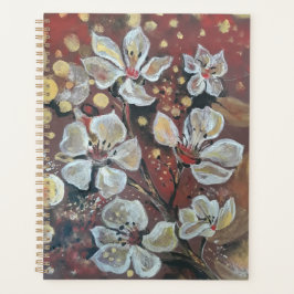 Witte kersenbloesems op bokeh achtergrond planner