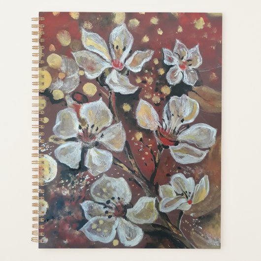 Witte kersenbloesems op bokeh achtergrond planner (Voorkant)