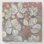 Witte kersenbloesems op bokeh achtergrond stenen onderzetter (Voorkant)