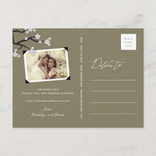 Witte Kersenbloesems Sakura Aziatisch Save The Dat Aankondigingskaart (Achterkant)