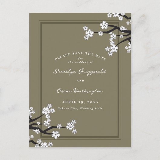 Witte Kersenbloesems Sakura Aziatisch Save The Dat Aankondigingskaart (Voorkant)