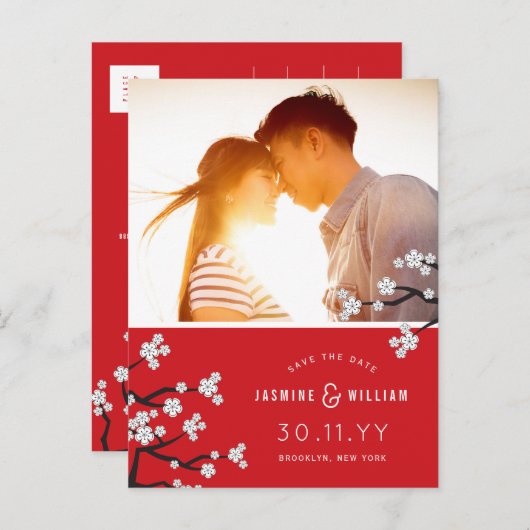 Witte Kersenbloesems Sakura Foto Opslaan De Datum Aankondigingskaart (Voorkant / Achterkant)