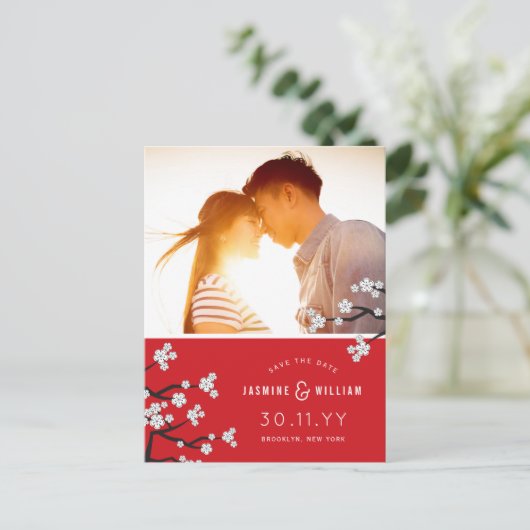 Witte Kersenbloesems Sakura Foto Opslaan De Datum Aankondigingskaart (Staand voorkant)