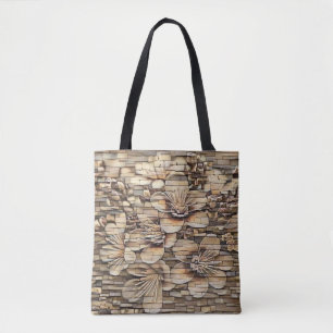 Witte kersenbloesems stenen muur tekening uit het tote bag