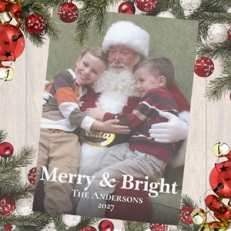 Witte kerst 5"x7" fotokaart Merry & Bright Feestdagenkaart