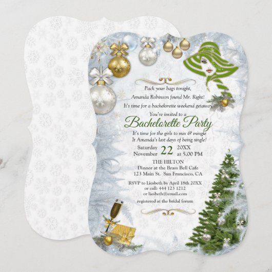 Witte Kerst Bachelorette Party Kaart (Voorkant / Achterkant)