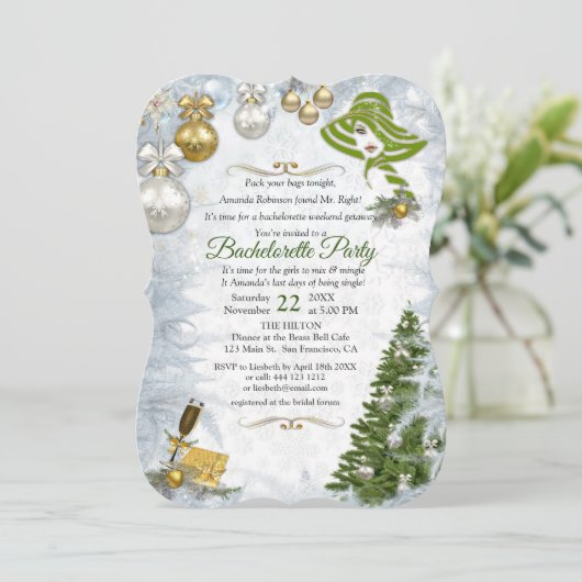Witte Kerst Bachelorette Party Kaart (Staand voorkant)