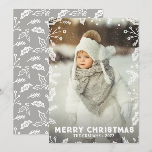 Witte Kerst Border Foto Kerst Kaarten (Voorkant / Achterkant)