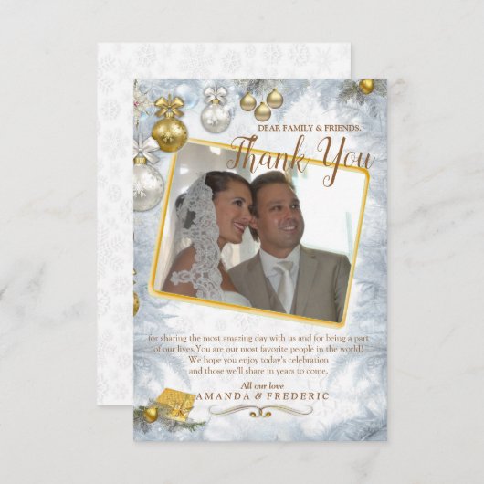 Witte kerst bruiloft dank u kaart (Voorkant / Achterkant)