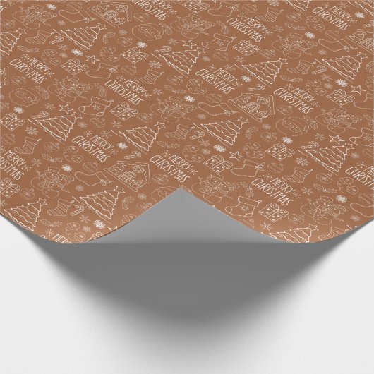 Witte kerst contouren op bruin cadeaupapier (Hoek)