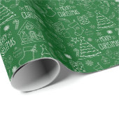 Witte kerst contouren op donkergroen cadeaupapier (Rol Hoek)