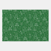 Witte kerst contouren op donkergroen inpakpapier vel (Voorkant)