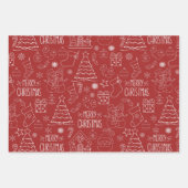 Witte kerst contouren op Fire Brick Red Inpakpapier Vel (Voorkant 2)