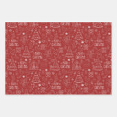 Witte kerst contouren op Fire Brick Red Inpakpapier Vel (Voorkant)