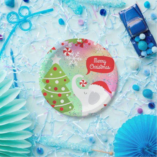 Witte kerst Elephant Square Papieren Bordje (Feest)