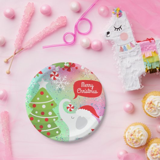 Witte kerst Elephant Square Papieren Bordje (Feest)